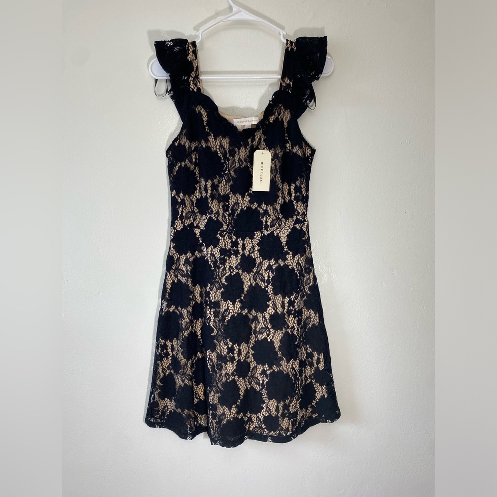 Monteau Black Floral Lace Fit & Flare Dress NWT Size M